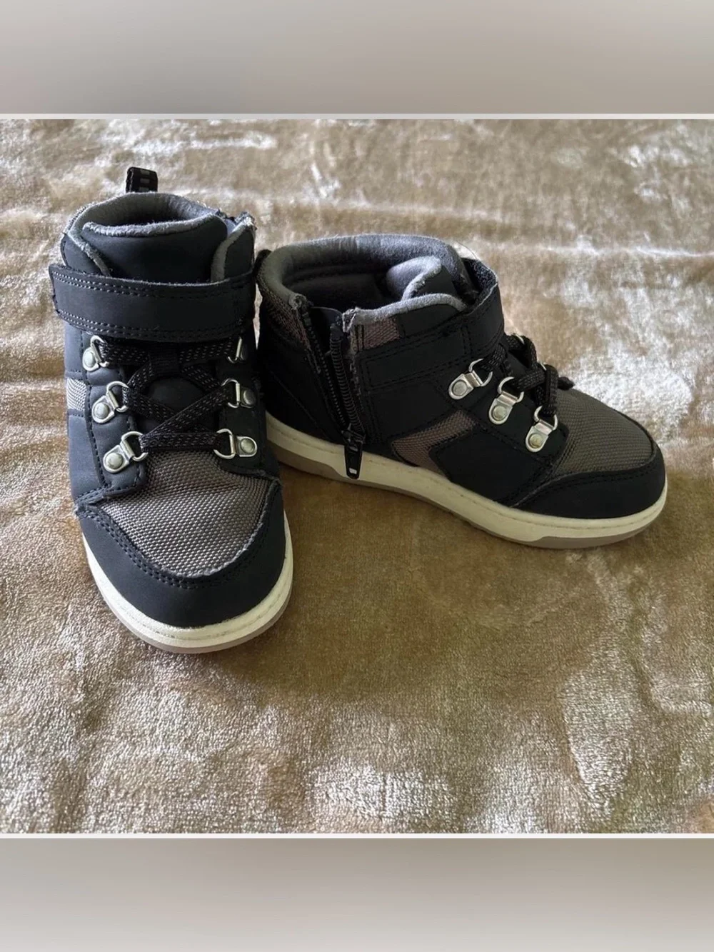 Cat & Jack Black and Gray Kids High-Top Zipper Boots